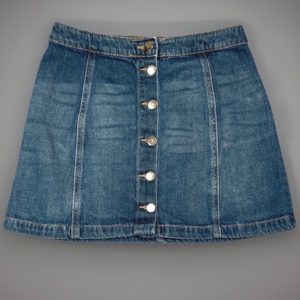 Divided H&M 00's Denim Skirt Blue Mini A-Line Button Front Skater Y2K Size 6